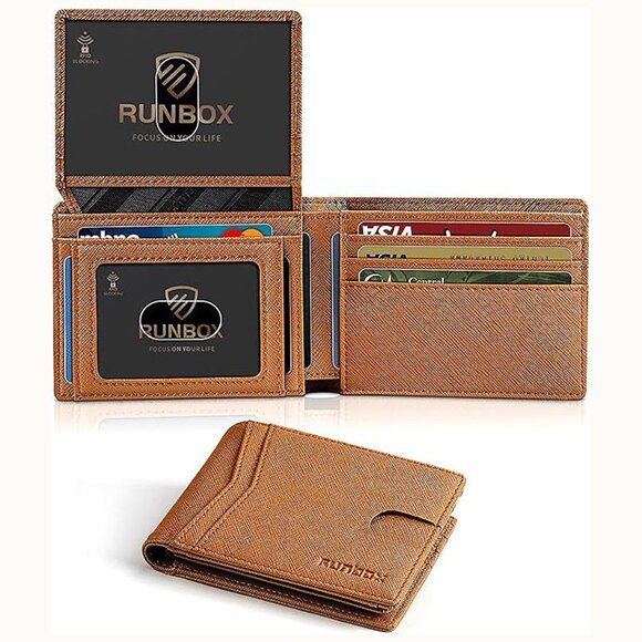 Wallet for Men Slim Rfid Leather 2 ID Window With Gift Box A Brown